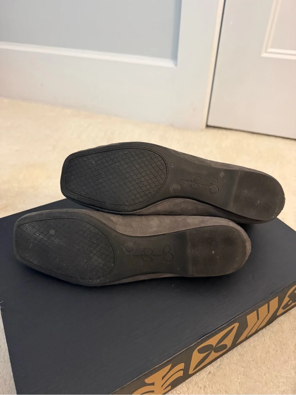 Jessica Simpson Gray Nubuck Cross-Strap Ballet Flats
